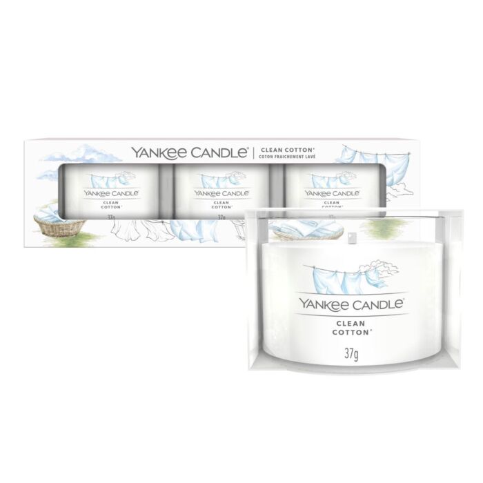 Yankee Candle - 3 Filled Votive Candles - Clean Cotton